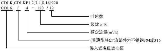 CDLK，CDLKF浸入式多級(jí)離心泵型號(hào)定義