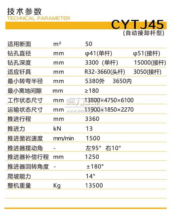 CYTJ45(錨桿型)全液壓掘進鉆車技術(shù)參數(shù)